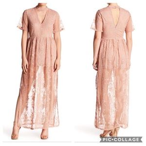 NWOT Socialite Blush Lace Maxi Romper Dress